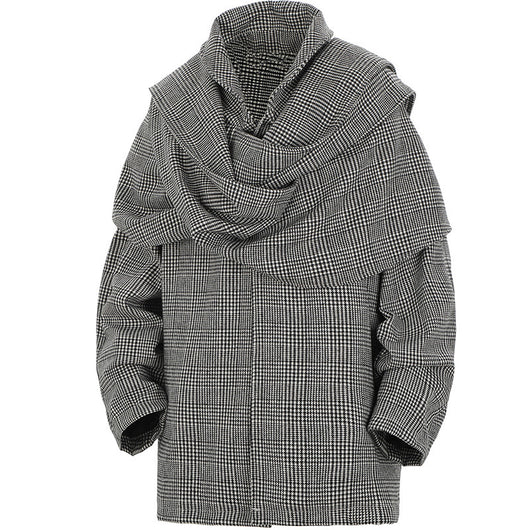 Abrigo de Lana Houndstooth Doble Hombro Hombre Casual Suelto - Image 4