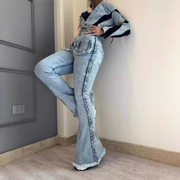 Pantalones Acampanados Talle Alto con Cintura Elástica Ajustable