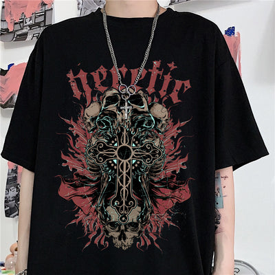 Playera Gótica Unisex Estampada Cuello Redondo Manga Corta Oversize - Image 9