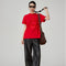 Playera Roja con Bordado Chino y Hombros Fruncidos para Mujer