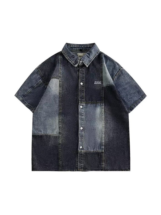 Camisa Denim Retro Estilo Japonés con Costuras Lavadas para Hombre - Image 5