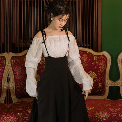 Blusa Blanca de Manga Larga con Falda de Tirantes - Image 14