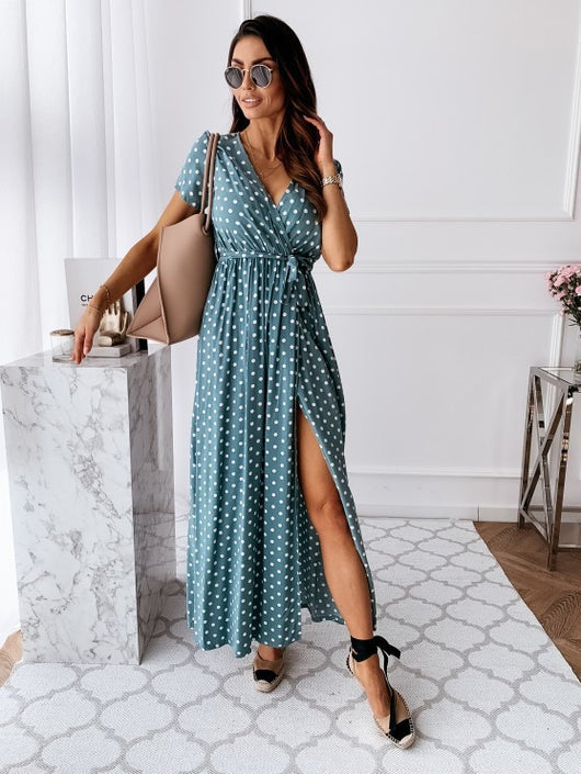 Vestido Bohemio Largo con Escote en V y Estampado de Lunares - Image 14