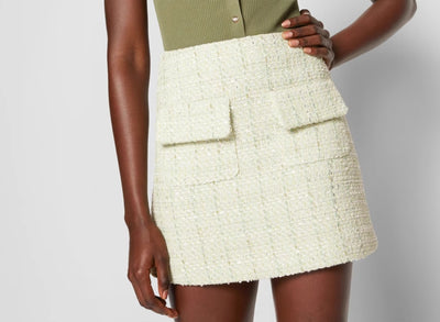 Falda A-line de Algodón Tweed Verde Claro con Bolsillos - Image 9