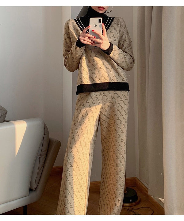 Conjunto de Pantalón Ancho y Suéter Tejido Jacquard para Mujer - Image 7