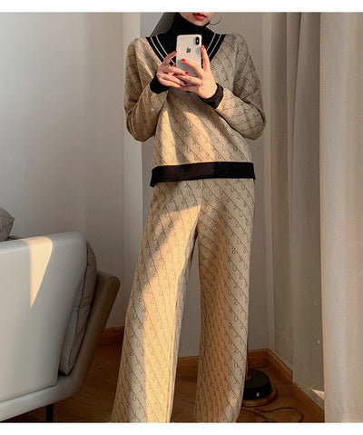 Conjunto de Pantalón Ancho y Suéter Tejido Jacquard para Mujer - Image 7