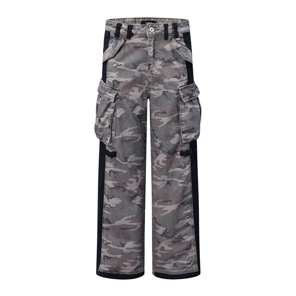 Pantalones Anchos Patchwork Retro con Cremallera Camuflaje Unisex - Image 10