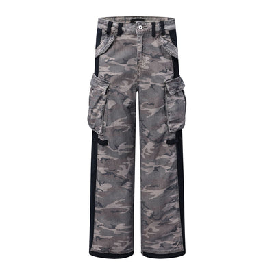 Pantalones Anchos Patchwork Retro con Cremallera Camuflaje Unisex - Image 10