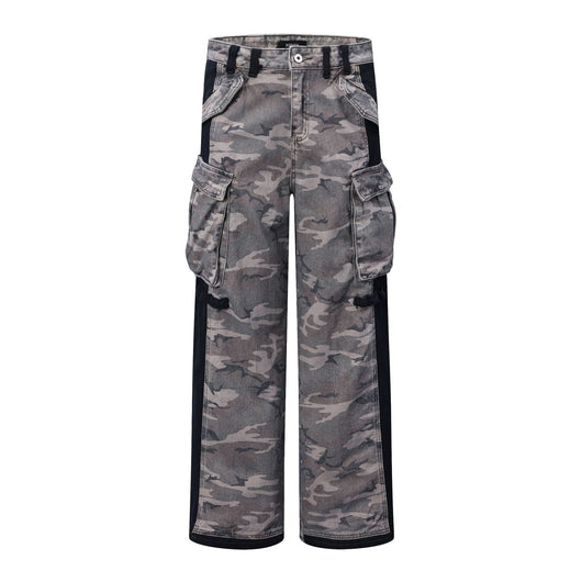 Pantalones Anchos Patchwork Retro con Cremallera Camuflaje Unisex - Image 10