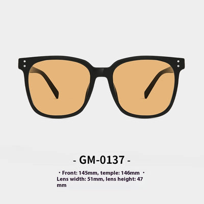 Black full-frame sunglasses with brown lenses, featuring a boxy style and visible dimensions. - Image 5