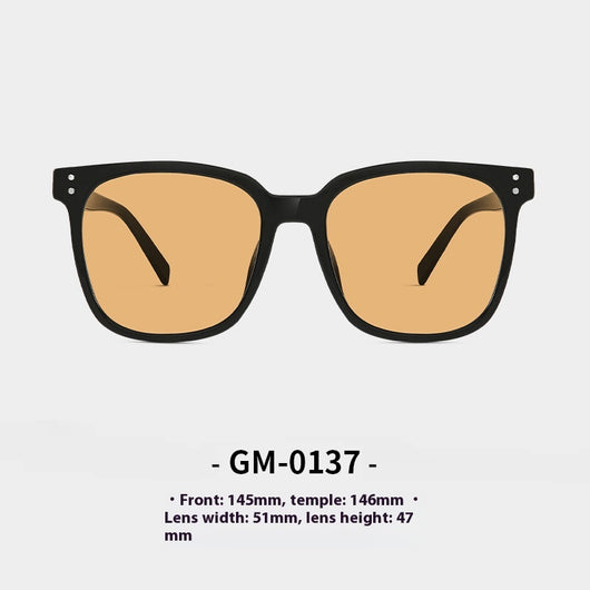 Black full-frame sunglasses with brown lenses, featuring a boxy style and visible dimensions. - Image 5