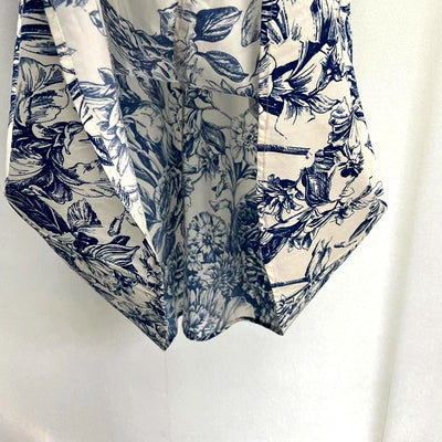 Vestido Azul y Blanco con Estampado Porcelana Chino - Cuello V Manga Media - Image 10