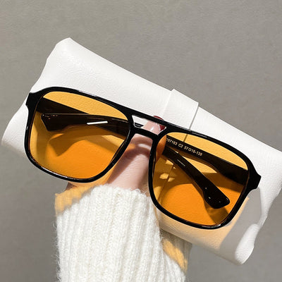 Men's double beam business sunglasses with powder pink frame and gradual tea-colored gradient lenses. - Image 2