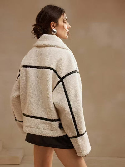 Chaqueta Motociclista de Cuero y Piel de Borrego Acolchada para Mujer - Image 8
