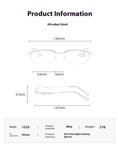 Gold half-rim anti-blue light reading glasses with red decorative temples and +1.50 magnification. - Image 6