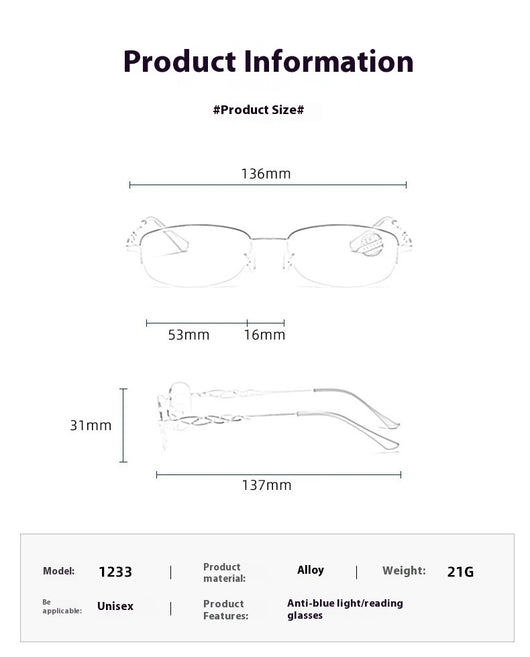 Gold half-rim anti-blue light reading glasses with red decorative temples and +1.50 magnification. - Image 6