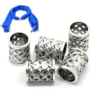 Cuentas Plata Antigua con Agujero Grande - Diseño Hueco Tallado - Image 2