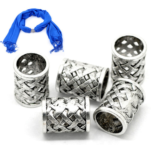 Cuentas Plata Antigua con Agujero Grande - Diseño Hueco Tallado - Image 2