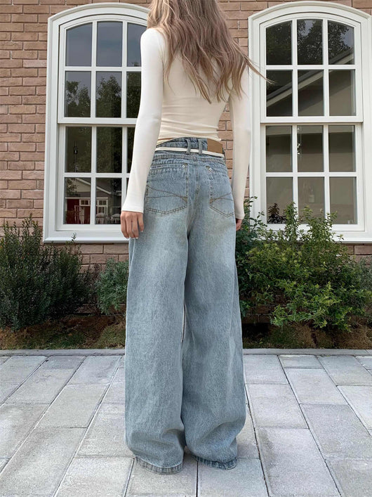 Pantalones Vaqueros Rectos Blancos Desgastados Estilo Vintage - Image 3