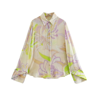 Conjunto Retro Francés para Primavera y Verano: Blusa Estampada y Pantalón Recto - Image 31