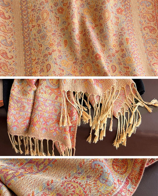 Chal de Lujo Ligero con Jacquard y Borlas de Cachemira - Image 24