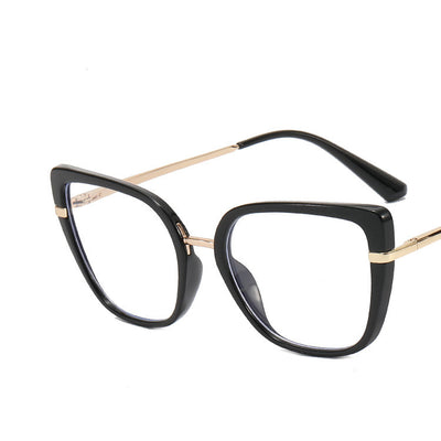 Blue and brown patterned butterfly frame anti-blue light glasses with gold-tone temples and blue temple tips. - Image 3