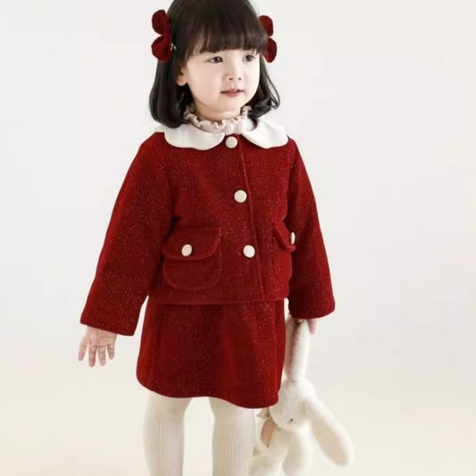 Falda Abrigo de Tirantes con Forro Polar para Niña - Diseño Rojo Elegante Año Nuevo