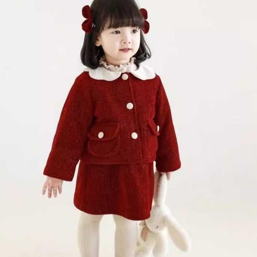 Falda Abrigo de Tirantes con Forro Polar para Niña - Diseño Rojo Elegante Año Nuevo