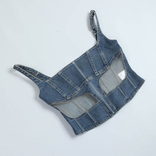 Musculosa Denim con Paneles de Malla para Mujer - Image 12