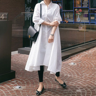 Vestido Camisa Casual Blanco y Negro con Diseño Irregular - Image 9