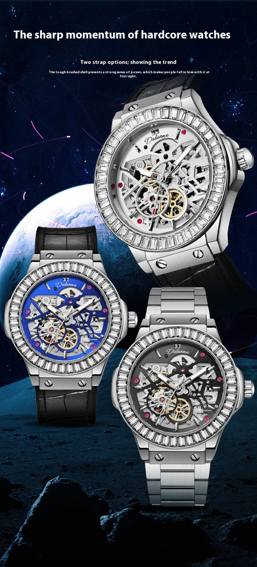 Reloj Mecánico Automático para Hombre con Movimiento Hueco y Diamantes - Image 8