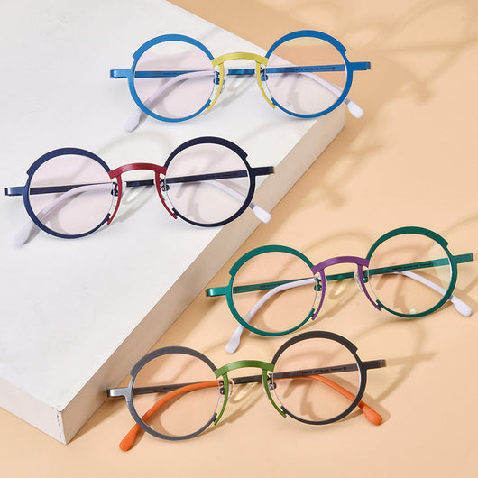 Lentes de Titanio Ultraligeros Multicolor para Miopía - Marco Óptico Redondo Unisex