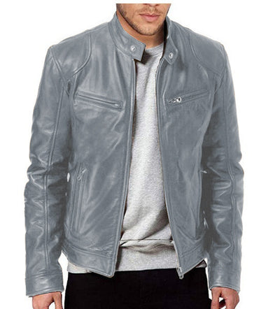 Chaqueta de Cuero para Hombre con Cuello Alto Estilo Punk - Image 11
