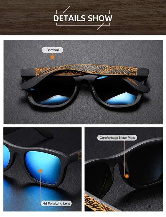 Gafas de Bambú con Marco Negro Texturizado y Patillas Estampadas - Image 25