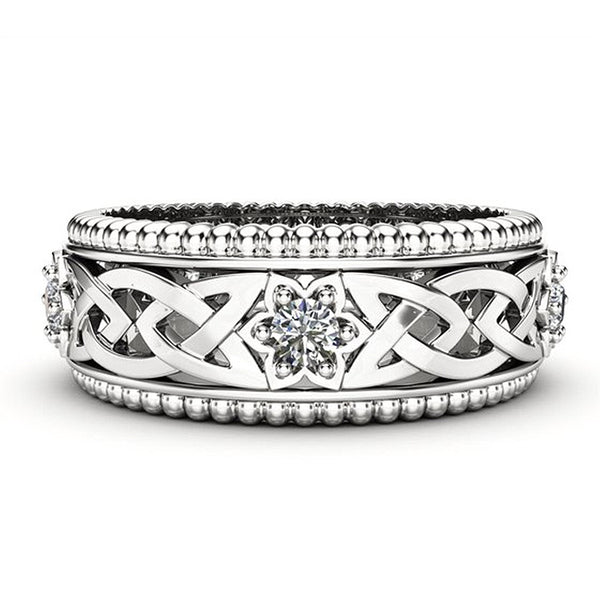 Anillo de Boda Hueco con Diamante Blanco Chapado en Oro 14K - Image 6