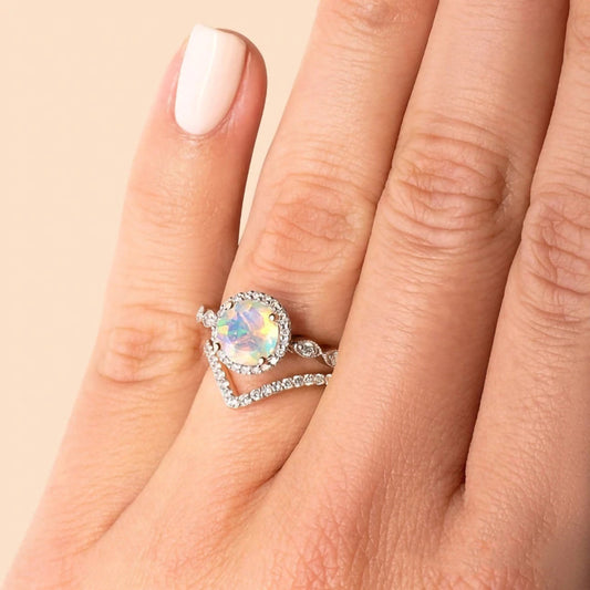 Anillo de Piedra Luna Onda Oro Rosado para Mujer