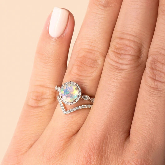 Anillo de Piedra Luna Onda Oro Rosado para Mujer