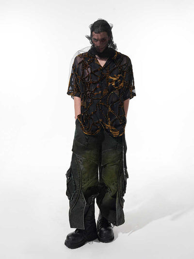 Camisa Manga Corta Translúcida con Patrón de Serpiente para Hombre - Image 12