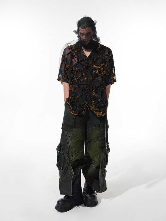 Camisa Manga Corta Translúcida con Patrón de Serpiente para Hombre - Image 12