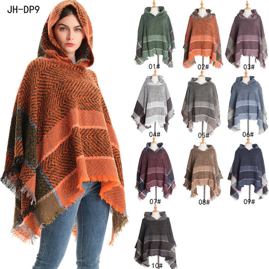 Poncho Capa Sudadera con Capucha Patrón Espina de Pez para Mujer