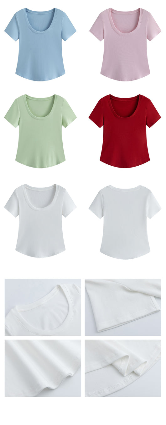 Blusa Slim Fit Escote U Manga Corta Efecto Adelgazante - Image 17
