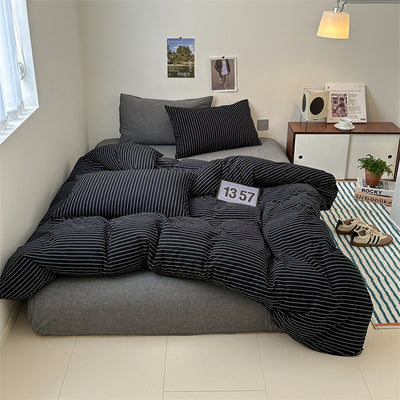 Juego de Cama Retro Japonés de Algodón con Rayas Clásicas - 4 Piezas - Image 11