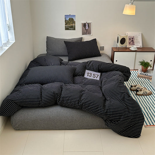 Juego de Cama Retro Japonés de Algodón con Rayas Clásicas - 4 Piezas - Image 11