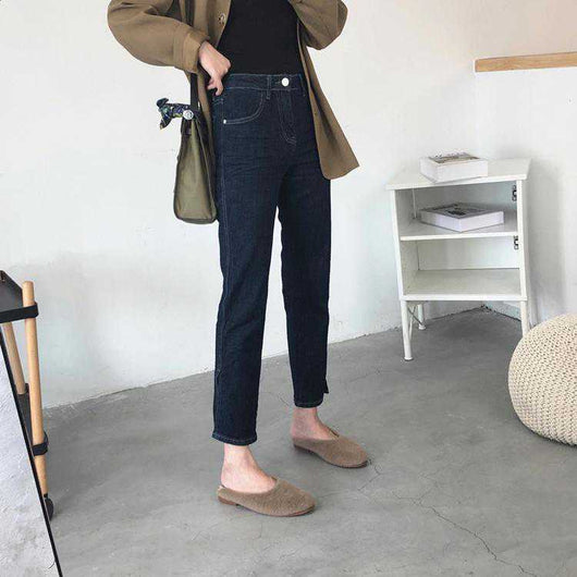 Pantalones Vaqueros Cintura Alta Estilo Coreano Talla Grande Slim Pierna Recta - Image 8