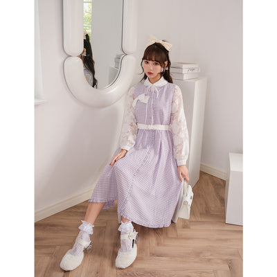 Vestido Infantil Cuadrillé Morado con Chaleco - Estilo Dulce y Romántico - Image 4