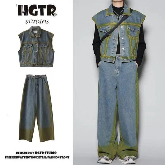 Conjunto Denim Degradado Distressed con Chaleco Spray Color - Image 3