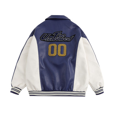 Chaqueta Universitaria Retro PU Bordada Suelta para Hombre - Image 11