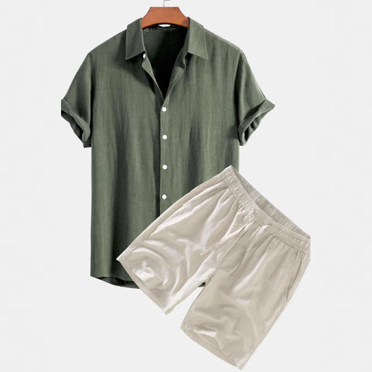 Conjunto Casual de Camisa y Shorts de Color Sólido para Hombre - Image 2