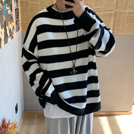 Suéter Rayas Hombre Cuello Redondo Oversize Pareja - Image 12