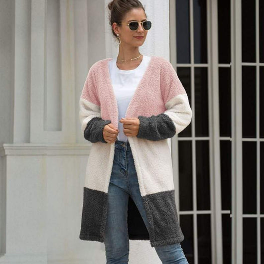Cardigan de Lana con Empalmes de Tres Colores para Mujer - Image 6